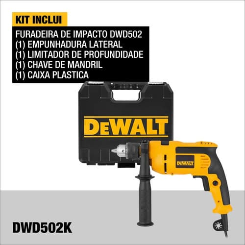 Furadeira De Impacto 13mm 750w Dewalt Dwd502 Com Velocidade Variável E Reversível Amarelo/preto 220v 50hz/60hz 9