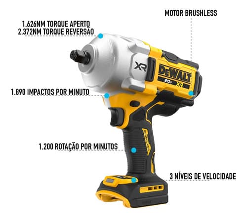 Chave De Impacto 1/2 Dewalt Modelo Dcf961b Sem Bateria E Sem Carregador Amarelo Com Preto 20v 4