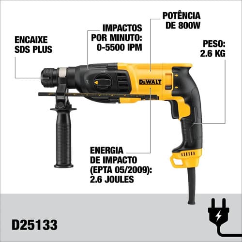 Martelete Perfurador Rompedor 3 Modos 1.500 Rpm Dewalt D25133k Com Maleta Amarelo 220v 60 Hz 2