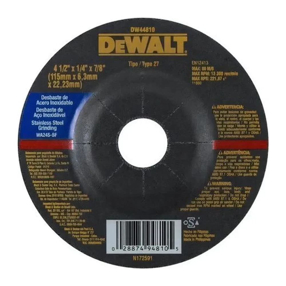Disco de Desbaste de Inox Dewalt DW44810 Disco Ideal para Inox