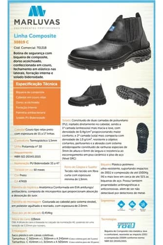 Botina Segurança Marluvas Bico Composite Masculina Epi Preto 39 Br 4